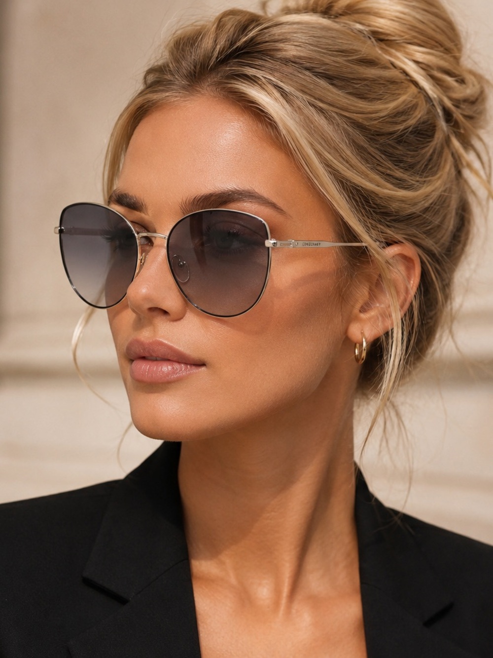 Longchamp Sunglasses Cat Eye Gold Metal Gray Gradient Mirror LO158S 728 NWT $195